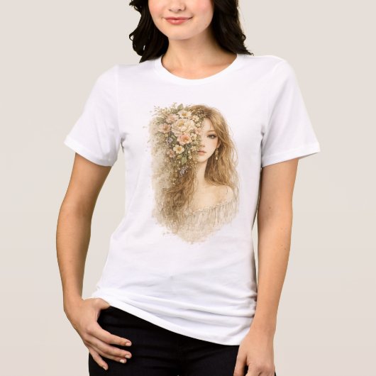Halve bloemengezicht Tri-Blend shirt (Voorkant)