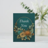 Halve bloemenkrans op donkergroen bedankkaart briefkaart (Staand voorkant)