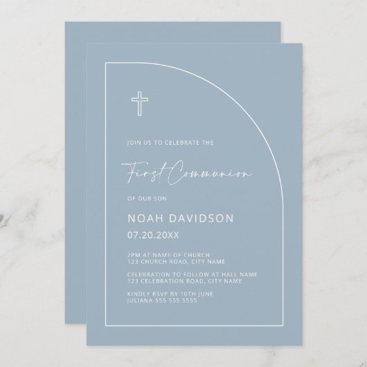 Halve boog omtrek lichtblauw eerste communie kaart (Voorkant / Achterkant)