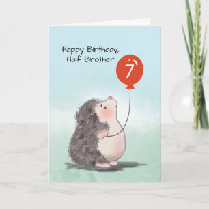 Halve broer 7e verjaardag Mooie egel ballon Kaart