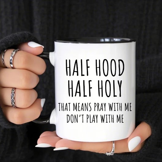 Halve capuchon half Holy Funny Christelijk Mok