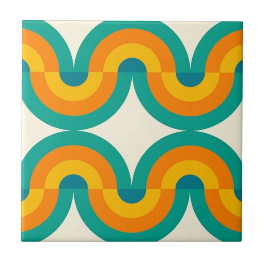 Halve cirkels met funky Color Retro Art Pattern Tegeltje (Voorkant)