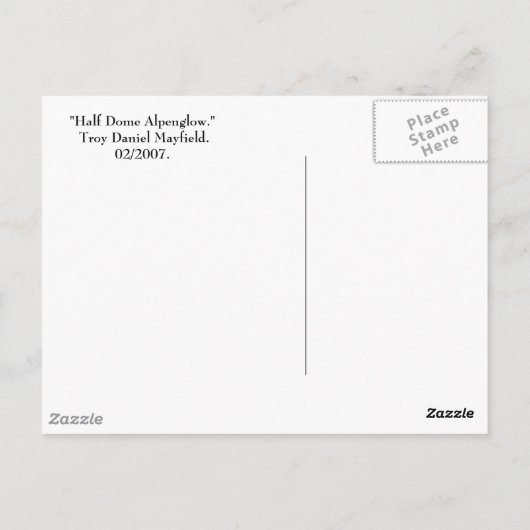 Halve Dome-Alenglow. Briefkaart (Achterkant)