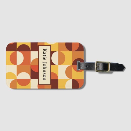 Halve eeuw halve cirkels geel sinaasappel monogram bagagelabel (Voorkant (horizontaal))