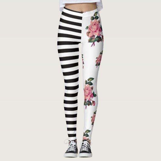 Halve en halve streep en Roos Leggings (Voorkant)