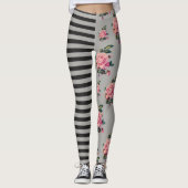 Halve en halve streep en Roos Leggings (Voorkant)