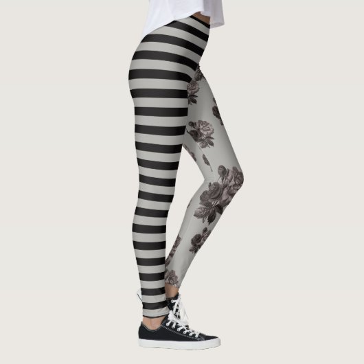Halve en halve streep en zwarte Roos Leggings (Rechts)