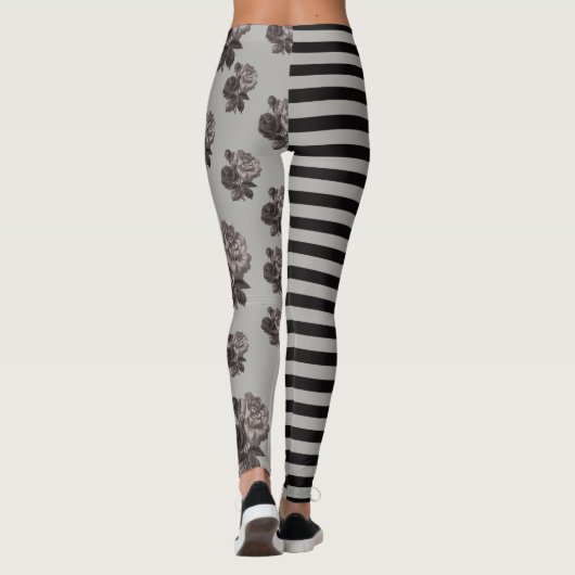 Halve en halve streep en zwarte Roos Leggings (Achterkant)