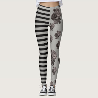 Halve en halve streep en zwarte Roos Leggings