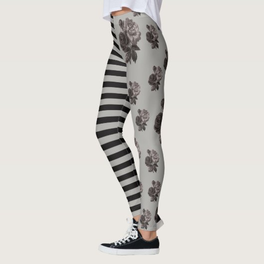 Halve en halve streep en zwarte Roos Leggings (Links)