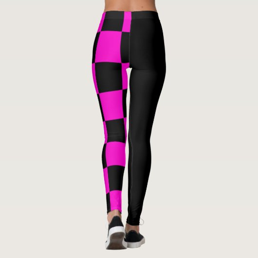 Halve en halve zwarte en Roze cheques Leggings (Achterkant)