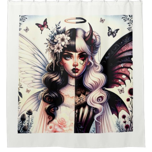 Halve engel duivel donkere schoonheid gebroken vle douchegordijn (Voorkant)