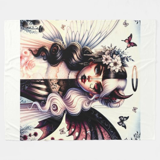Halve engel duivel donkere schoonheid gebroken vle fleece deken (Voorkant (Horizontaal))