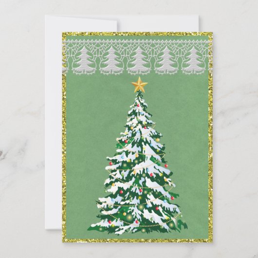 Halve Kaart met groene en gouden kerstboom (Voorkant)