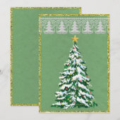 Halve Kaart met groene en gouden kerstboom (Voorkant / Achterkant)