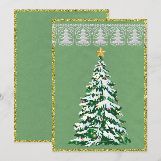 Halve Kaart met groene en gouden kerstboom (Voorkant / Achterkant)