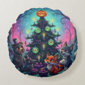 Halve kerstboomscène rond kussen (Voorkant)