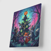 Halve kerstboomscène vierkante klok (Hoek)