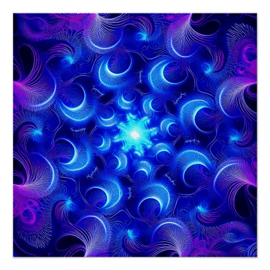 Halve Maan Blauwe Fractals Perfect Poster (Voorkant)