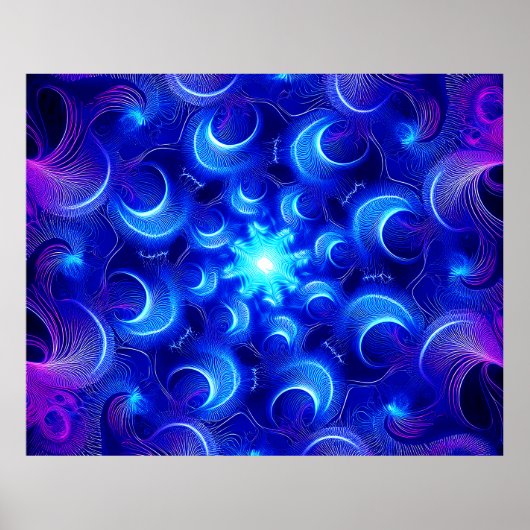 Halve Maan Blauwe Fractals Poster (Voorkant)
