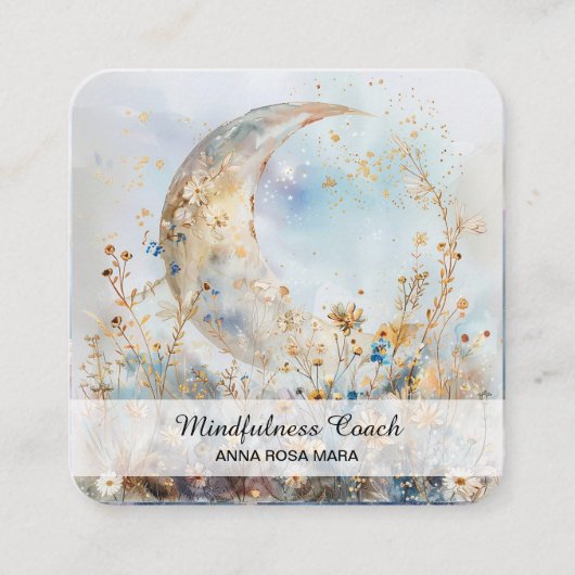 *~* Halve Maan Bloemen QR Floral AP70 Etherisch Vierkante Visitekaartje (Voorkant)