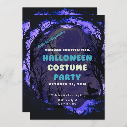 Halve maan bos heks griezelig Halloween Kaart (Voorkant / Achterkant)