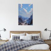 Halve Maan Boven Nevelige Bergvallei Canvas Afdruk (Insitu (Slaapkamer))