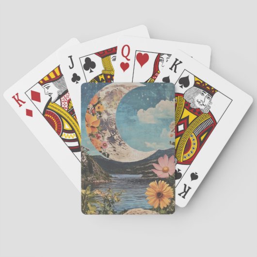 Halve maan boven sereen landschap pokerkaarten (Achterkant)