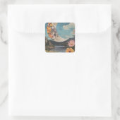 Halve maan boven sereen landschap vierkante sticker (Tas)