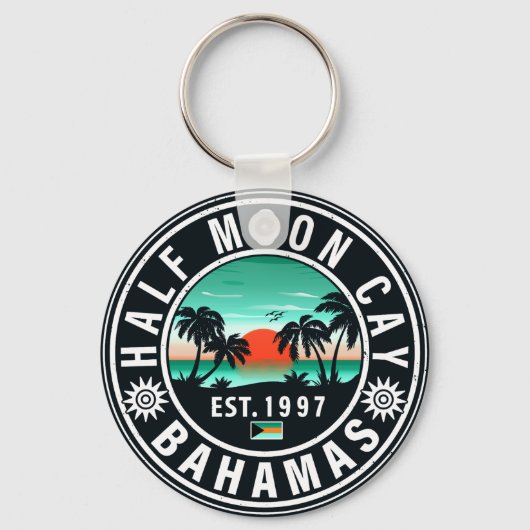 Halve Maan Cay Bahamas Retro Sunset Souvenirs 60s Sleutelhanger (Voorkant)