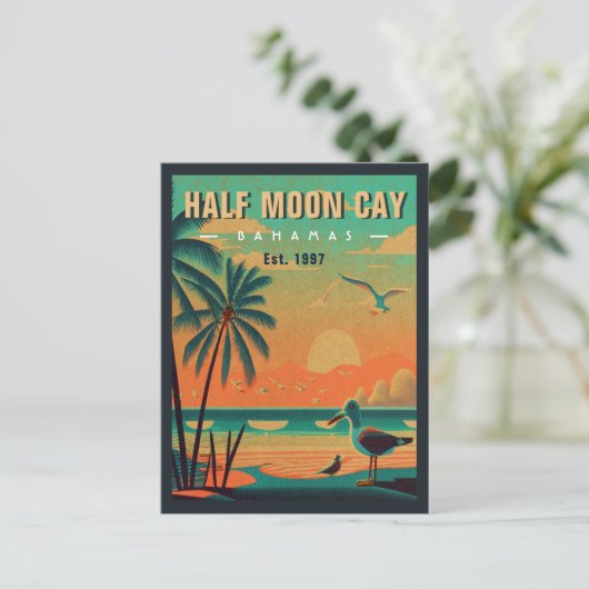 Halve Maan Cay Bahamas Retro Zeemeeuw Souvenir jar Briefkaart (Staand voorkant)
