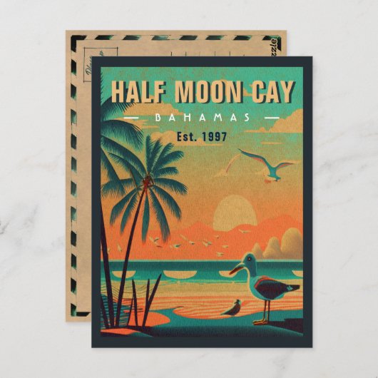 Halve Maan Cay Bahamas Retro Zeemeeuw Souvenir jar Briefkaart (Voorkant / Achterkant)