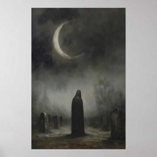 Halve Maan Donkere Grafstenen Begraafplaats Kerkho Poster (Voorkant)