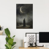 Halve Maan Donkere Grafstenen Begraafplaats Kerkho Poster (Thuiskantoor)