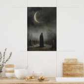 Halve Maan Donkere Grafstenen Begraafplaats Kerkho Poster (Keuken)