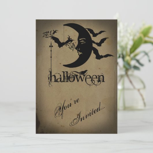  Halve Maan en Katten Halloween Partij Kaart (Staand voorkant)