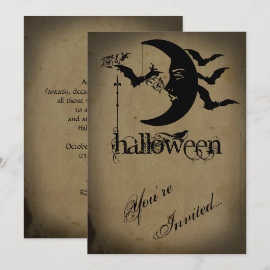 Halve Maan en Katten Halloween Partij Kaart (Voorkant / Achterkant)