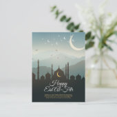 Halve Maan en Moskee Eid al-Fitr Briefkaart (Staand voorkant)