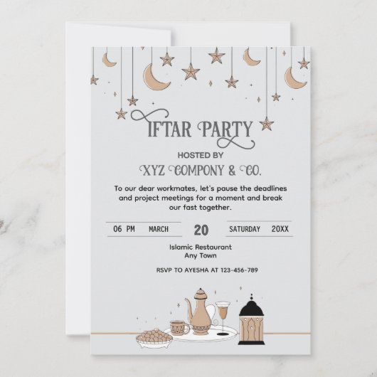 Halve maan en sterren iftar uitnodiging voor werkn (Voorkant)