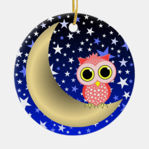 halve maan en uil keramisch ornament