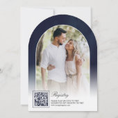 Halve Maan Eucalyptus Boog Navy Bruidsdiner Kaart (Achterkant)