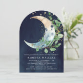Halve Maan Eucalyptus Boog Navy Bruidsdiner Kaart (Staand voorkant)