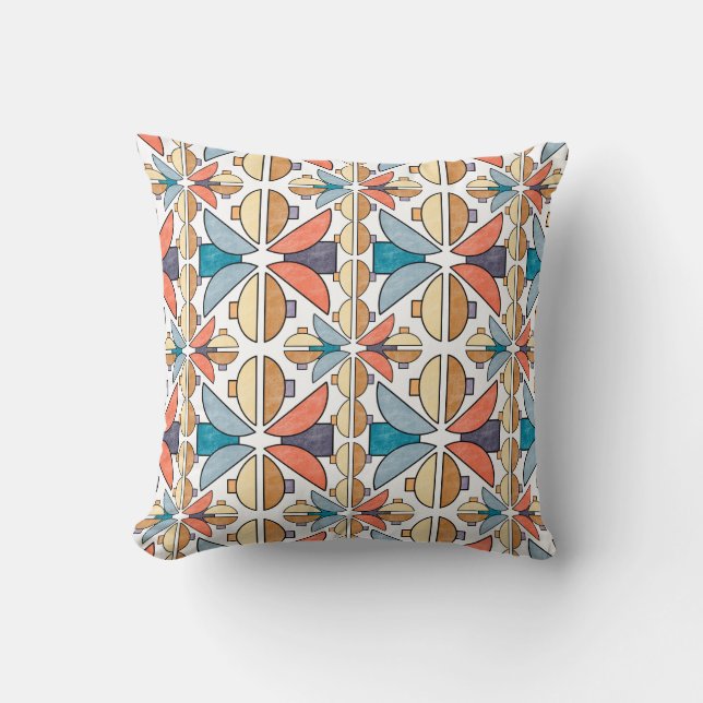 Halve maan in koraal en Blauwgroen Kussen (Voorkant)