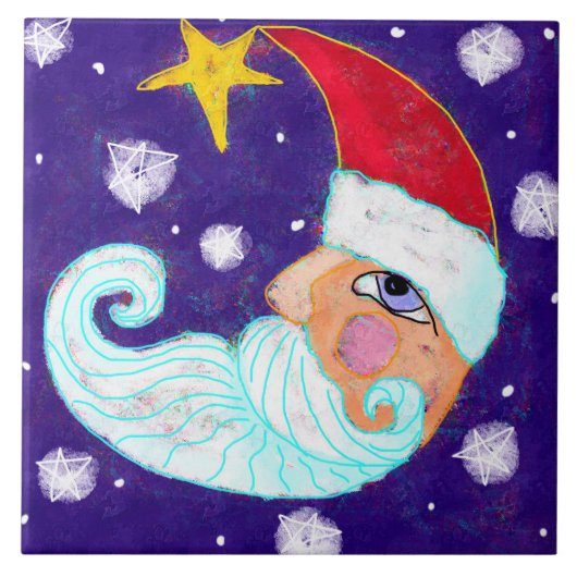 Halve Maan Kerstman Abstracte Kunst Tegeltje (Voorkant)