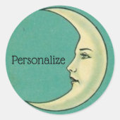  halve maan la luna blauwgroen en geel ronde sticker (Voorkant)