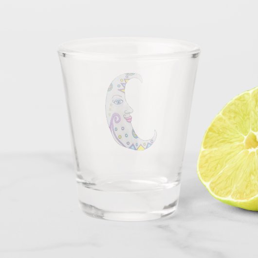 Halve maan met Abstracte gezichtskleuren Shot Glas (Achterkant)
