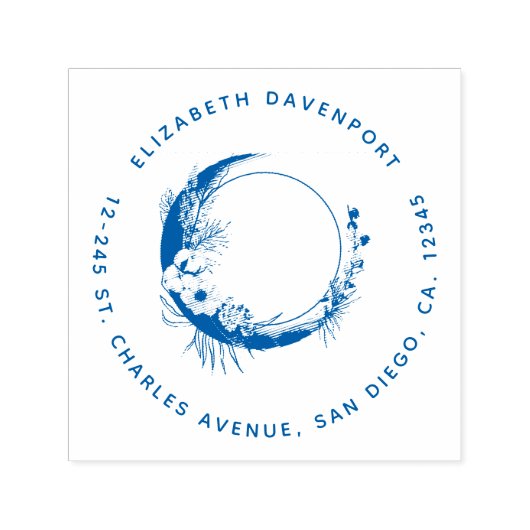 Halve Maan met Bloemen Adres Zelfinktende Stempel (Design)