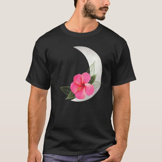 Halve maan met Hibus bloem tropische bloem T-shirt (Voorkant)
