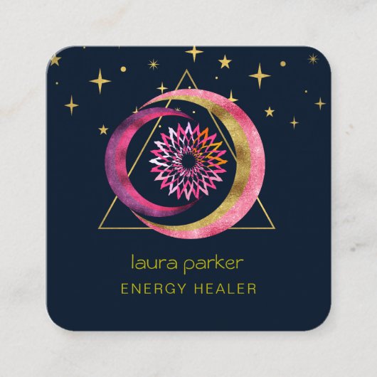 Halve Maan Mystic Lotus Boho Kosmische Hemel Vierkante Visitekaartje (Voorkant)