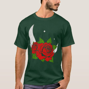 Halve Maan Rode Rozen Grunge Gothic Gotisch T-shirt